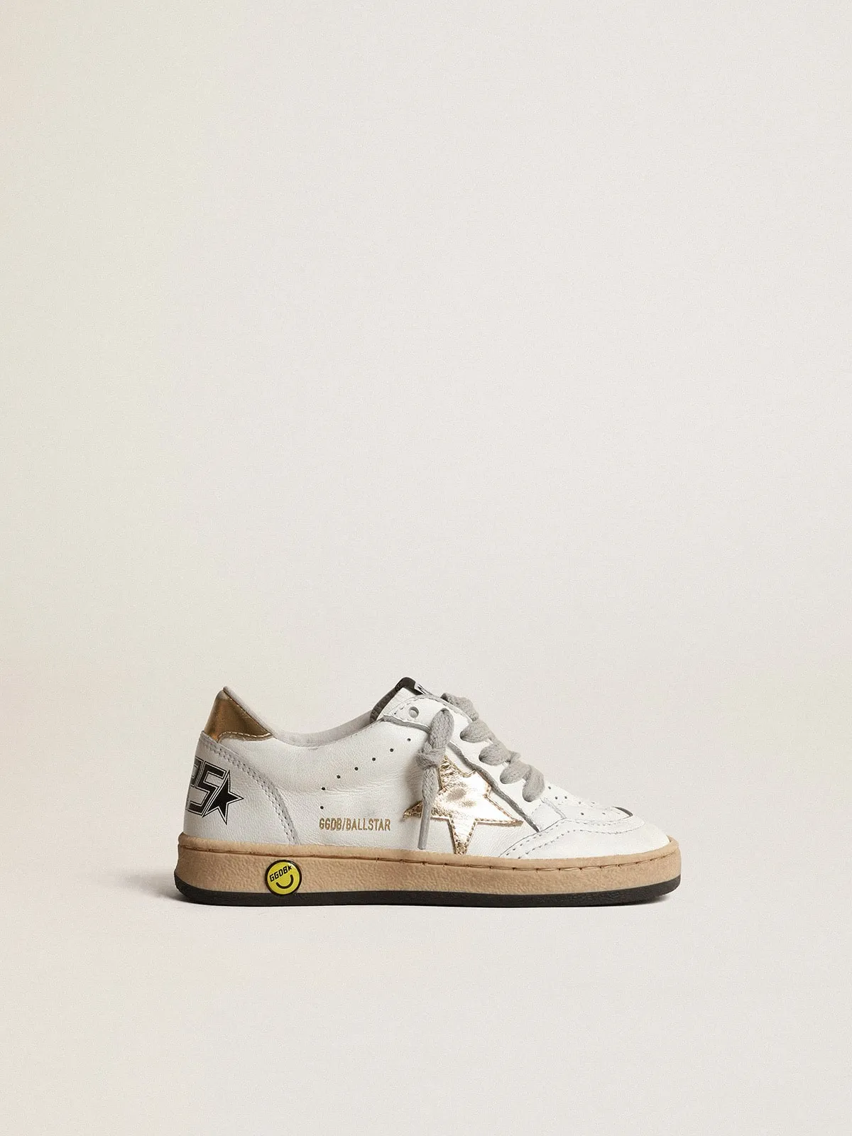 Ball Star Junior avec étoile et contrefort en cuir lamé doré | Golden Goose