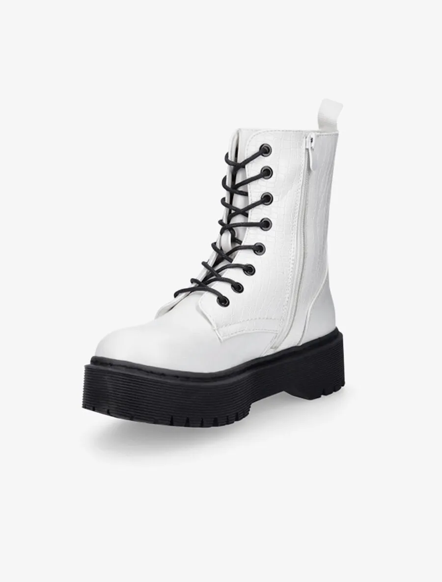 Boots montantes effet croco - Blanc