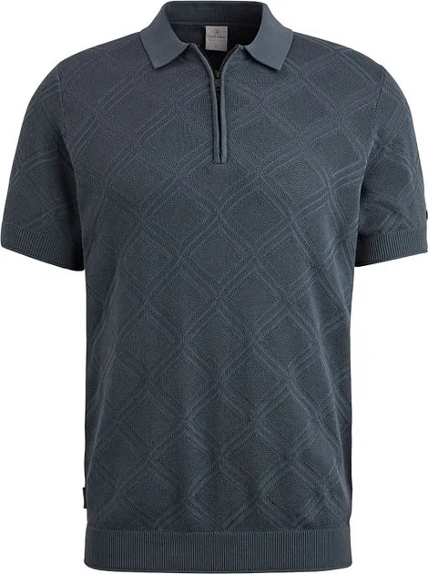 Cast Iron Knitted Half Zip Poloshirt Structure Bleu CPSS2404