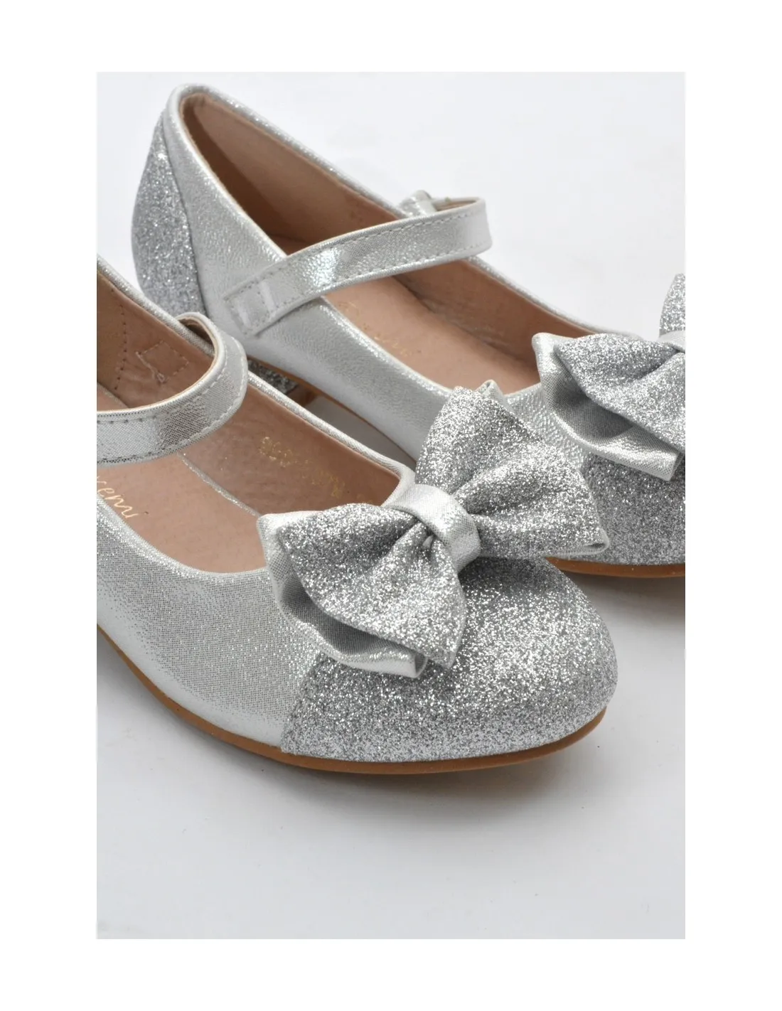 CHAUSSURE A TALON PAILLETES NOEUD ARGENT FILLE