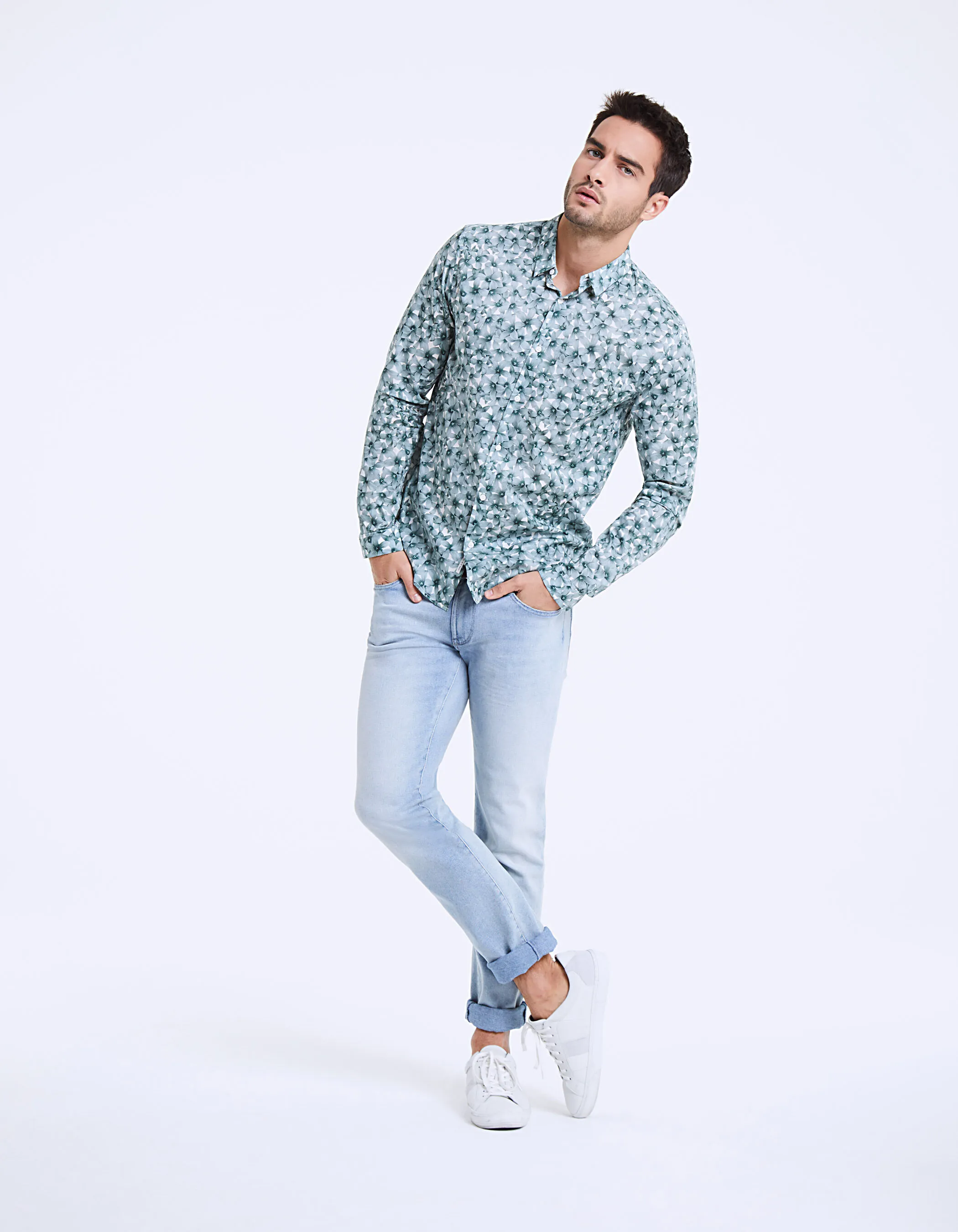 Chemise slim tissu Liberty fleurs digitales Homme