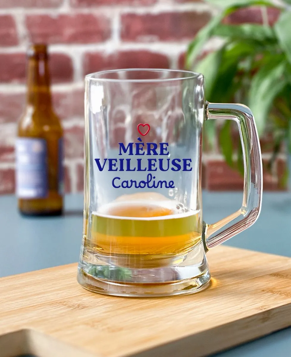 Chope de bière Mère-veilleuse et prénom personnalisé