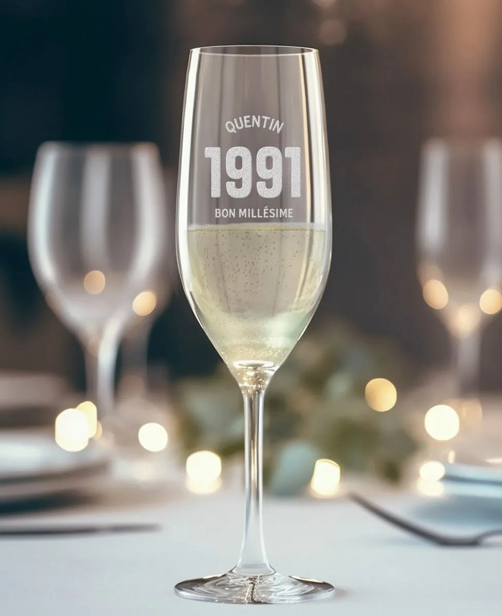 Flûte à champagne Prénom et date gravés personnalisés