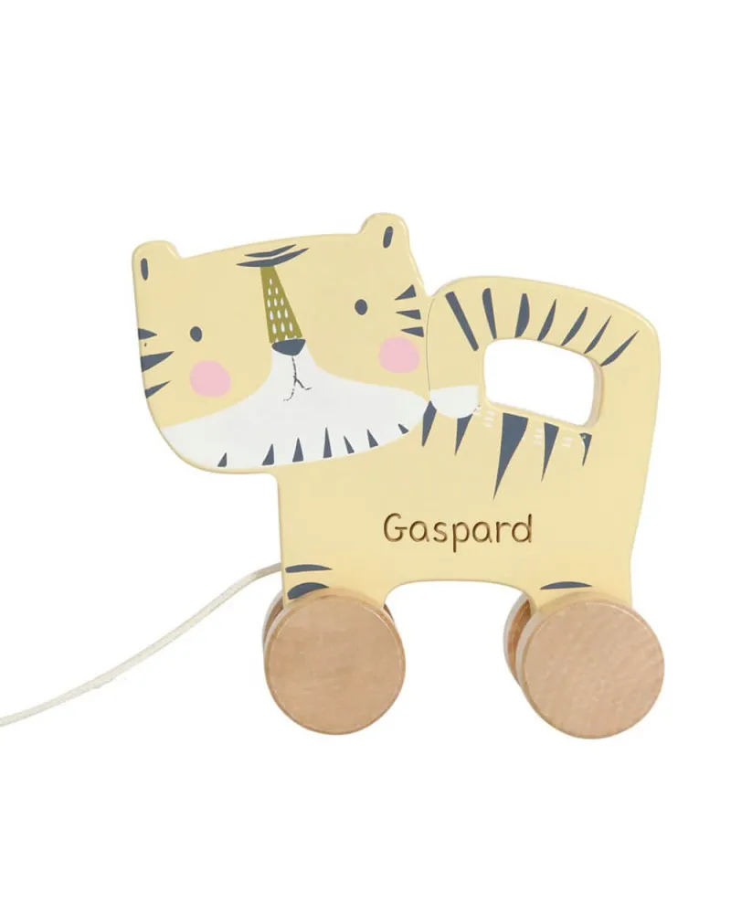 Jouet à tirer tigre en bois personnalisé prénom
