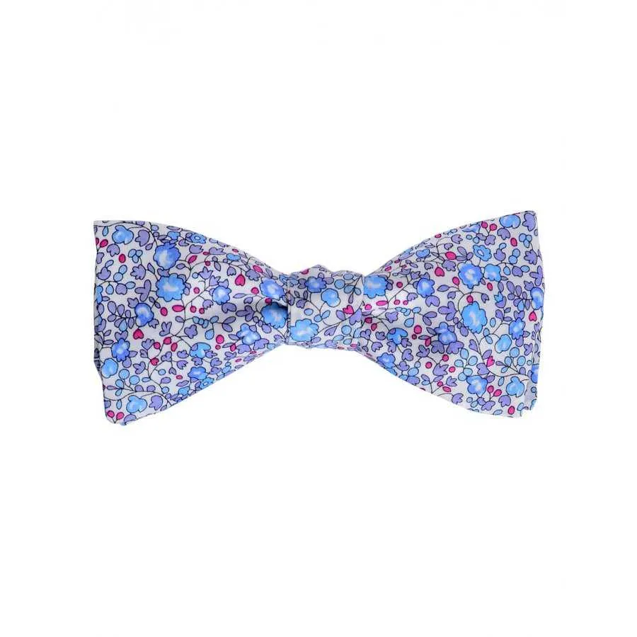 Noeud papillon bleu à fleurs Atelier Frères en coton attache agrafe