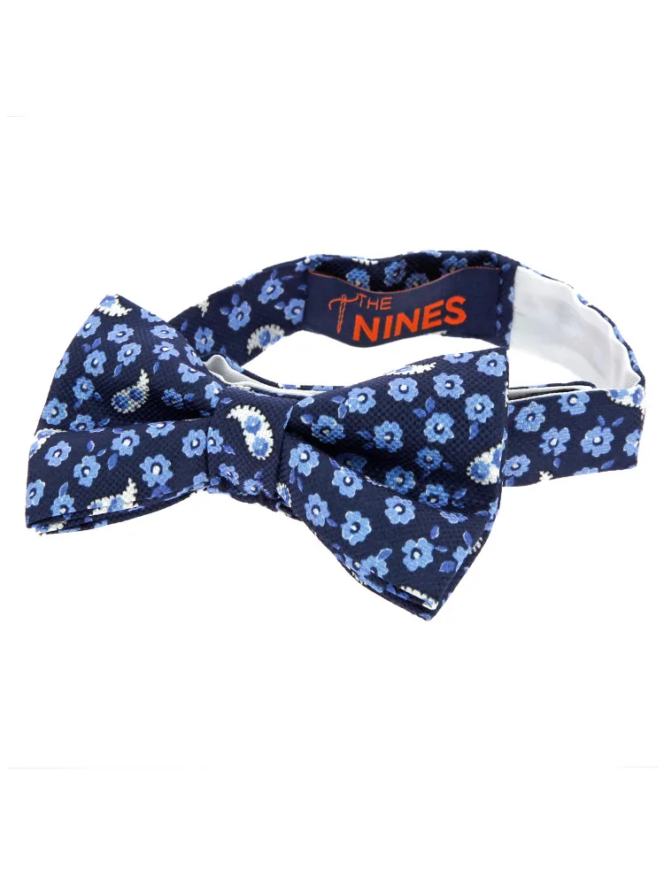 Noeud papillon motif cachemire et fleurs bleu marine