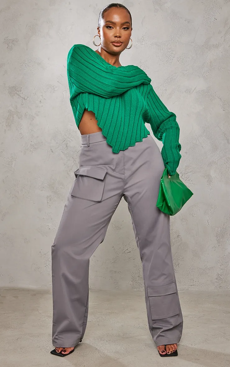 Plus Crop top vert vif en grosse maille à manches longues et ourlet tombant