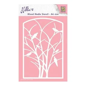 Pochoir plastique souple réutilisable 10 x 15 cm nellie's choice arbre oiseaux 003