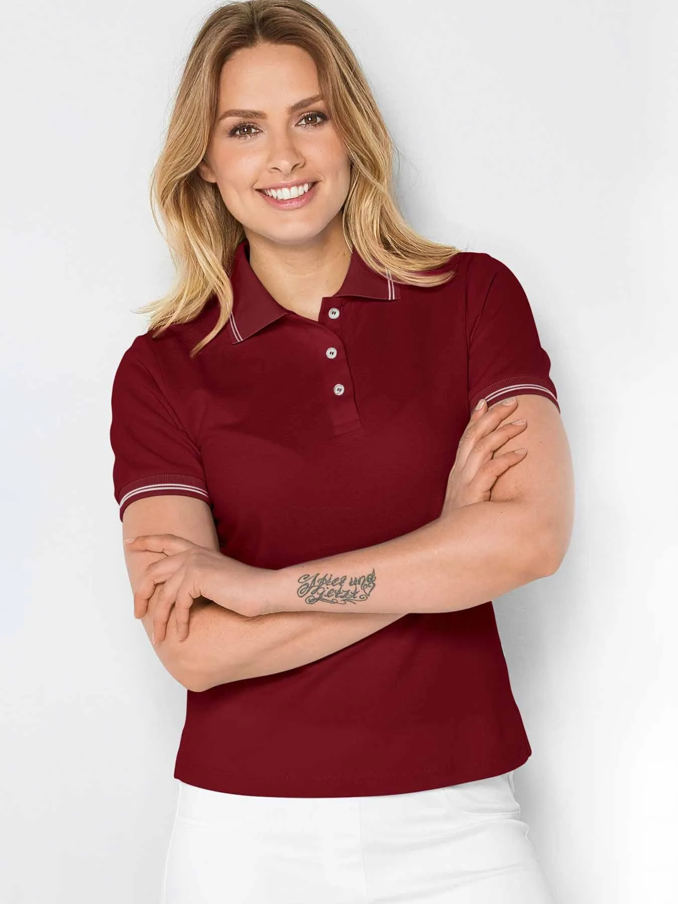 Polo femme en maille piquée – col avec rayures