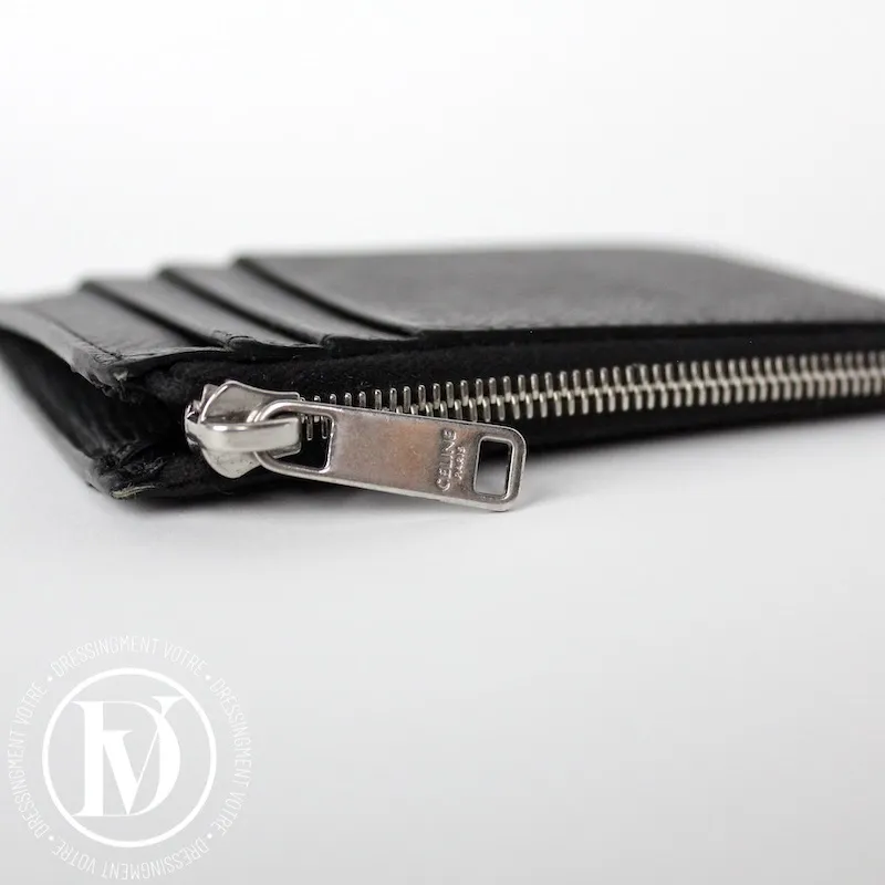 Porte-cartes / monnaie en cuir grainé noir – Céline