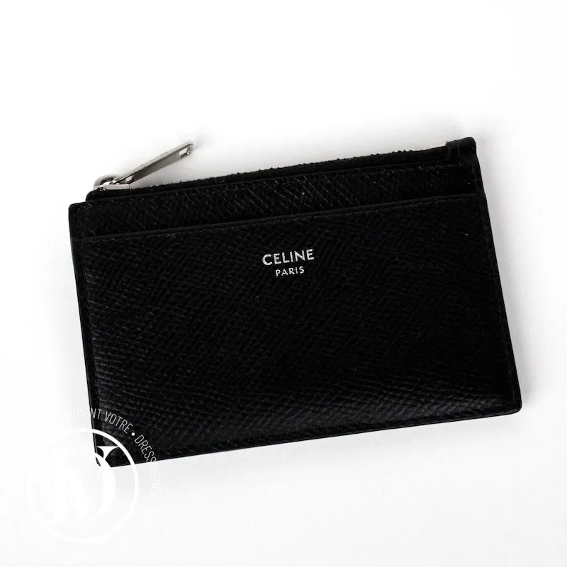 Porte-cartes / monnaie en cuir grainé noir – Céline