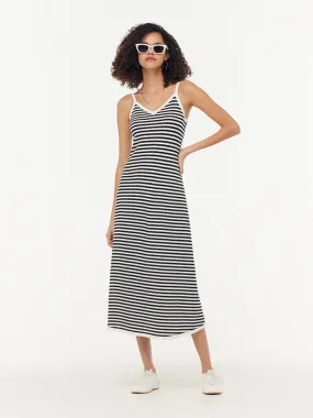 Robe Maxi à Bretelles en Tricot Rayée Beige et Noire Tencel