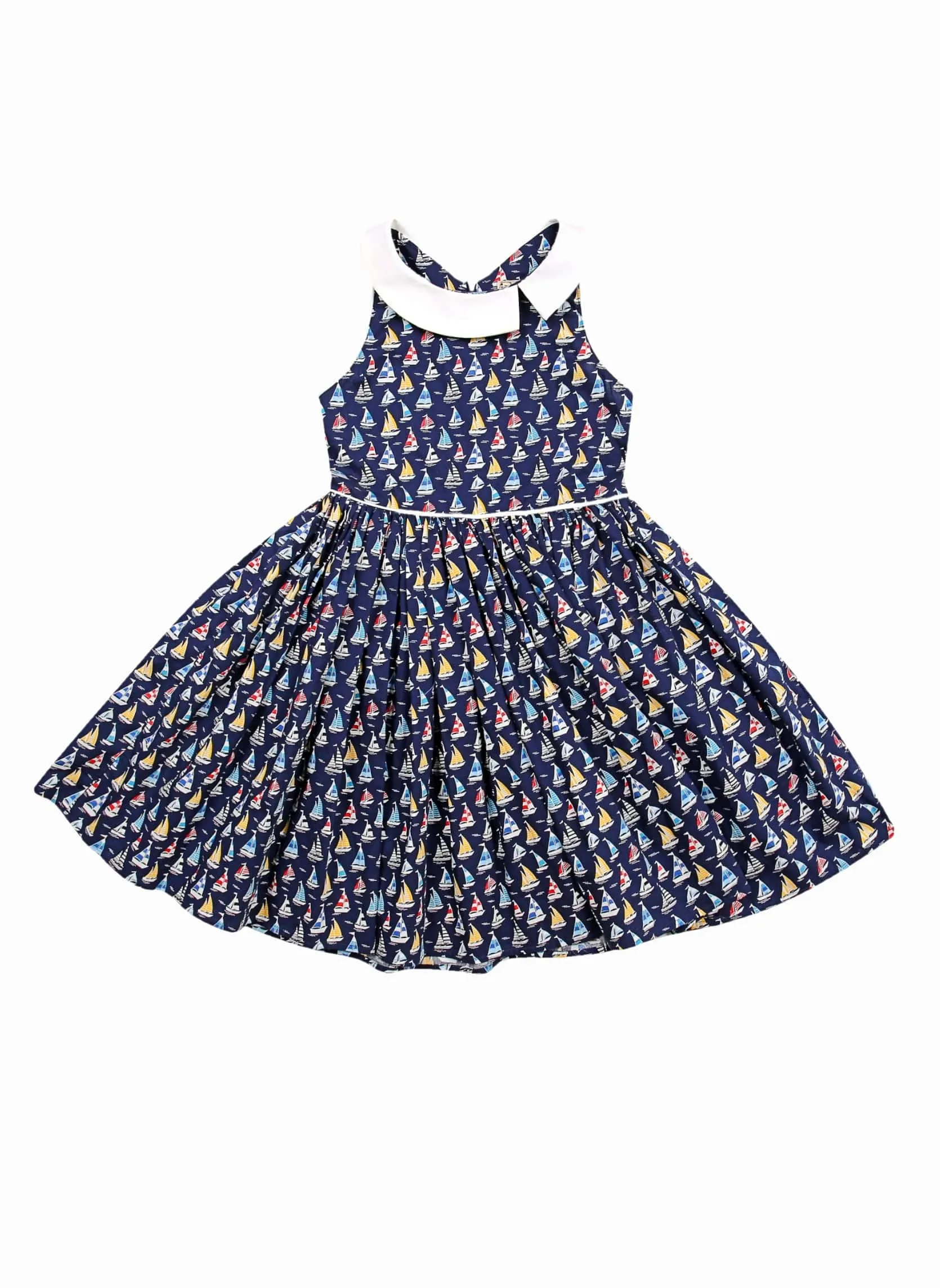 Robe Qui Tourne Fille | Bleu Marine imprimé Voiliers | HEPBURN