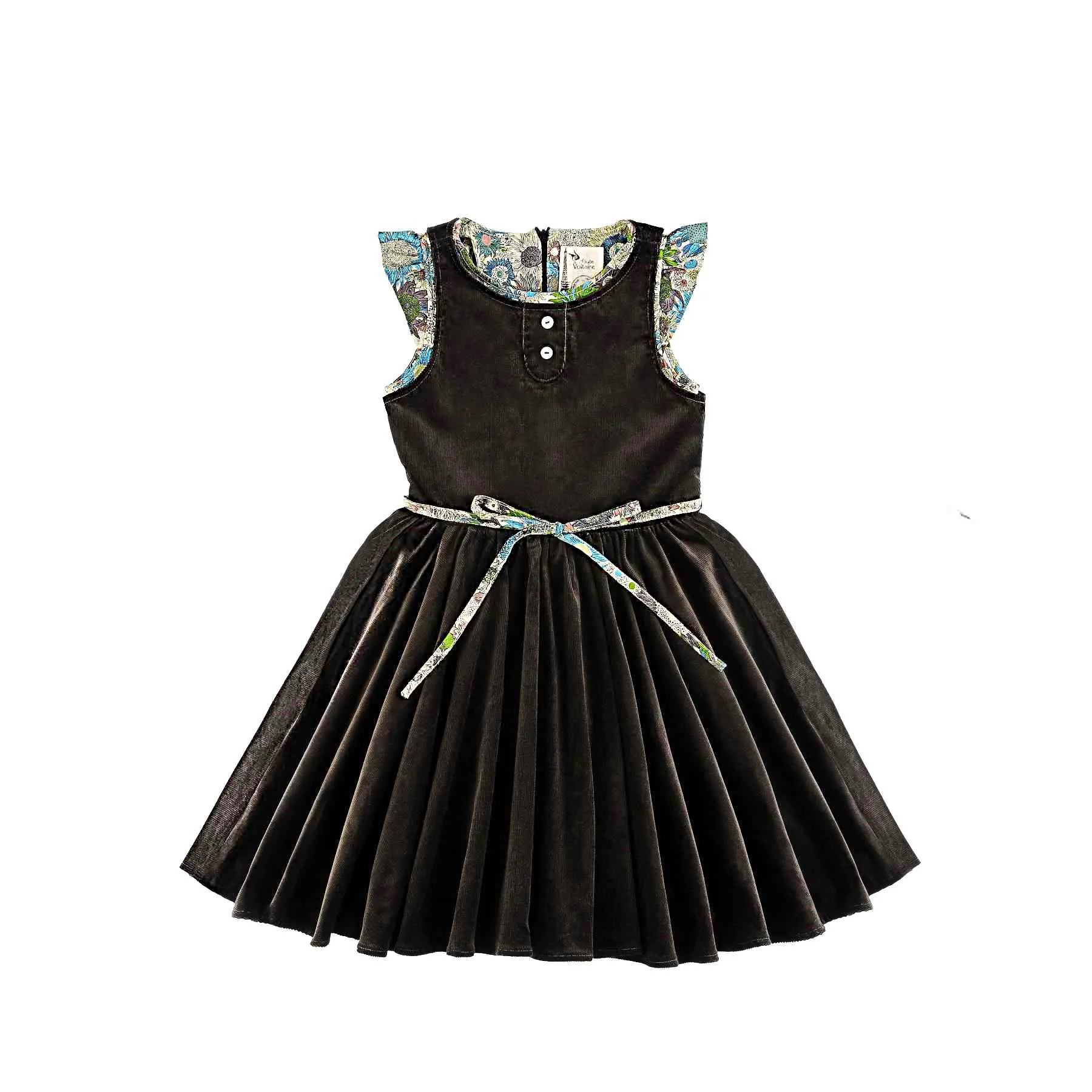 Robe Qui Tourne Hiver Fille | Velours Marron Beige | HEPBURN