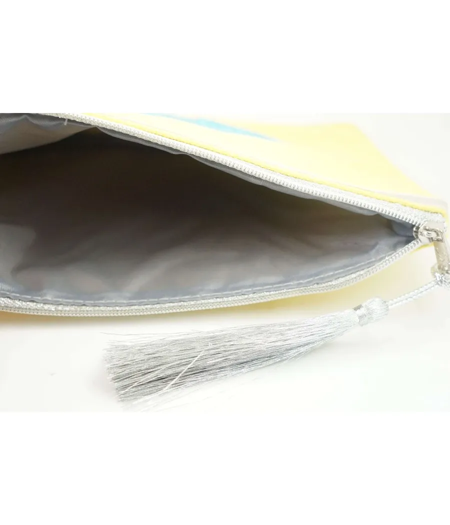 SANTAIA POCHETTE JAUNE POISSON PAILLETTES TURQUOISES POMPON ARGENT FEE PARIS