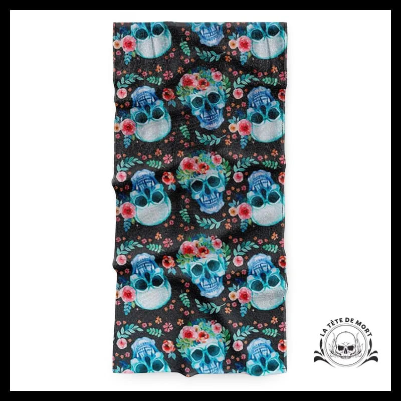 Serviette de Plage Tête de Mort Fleurie