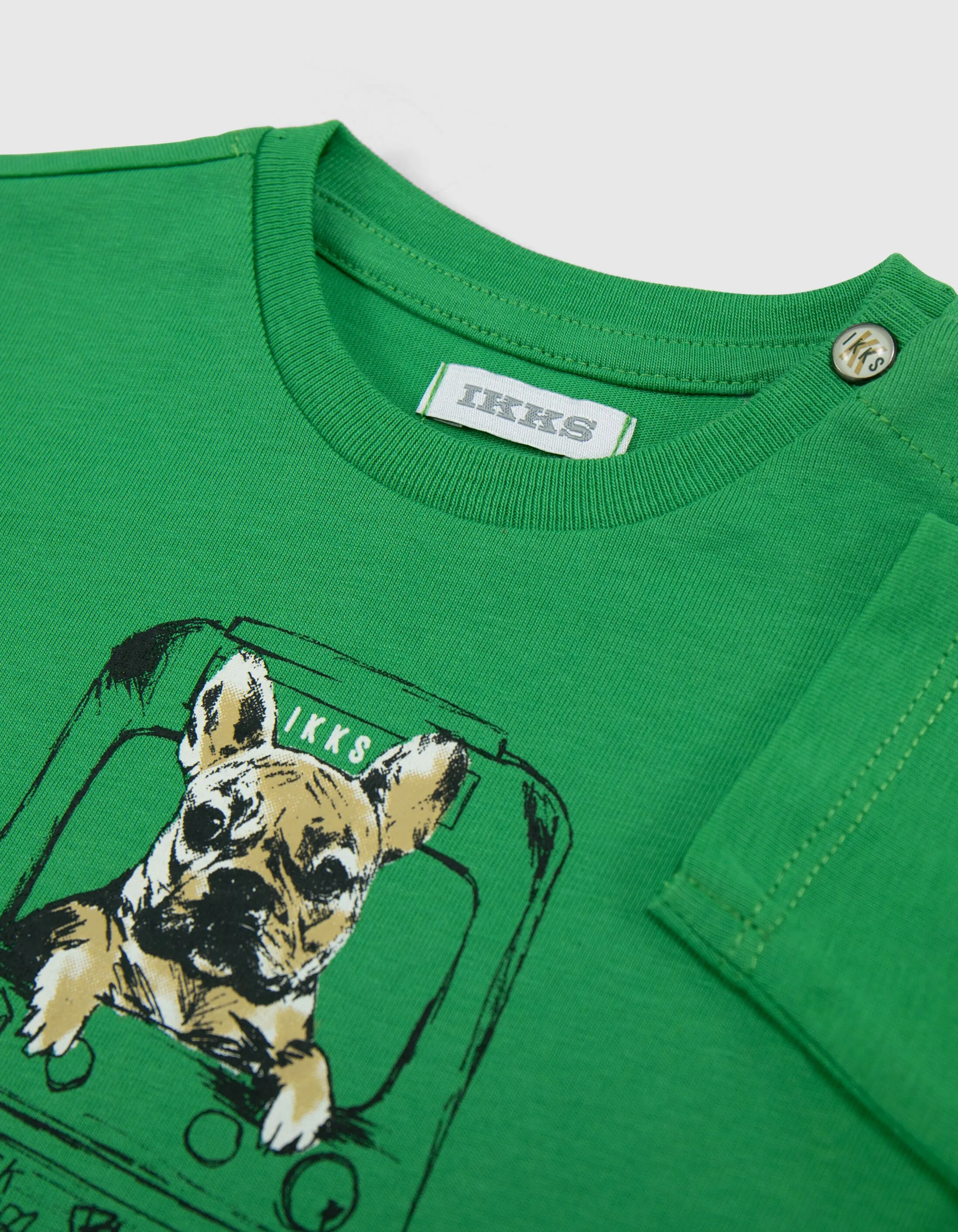 T-shirt vert coton bio visuel chien-métro bébé garçon