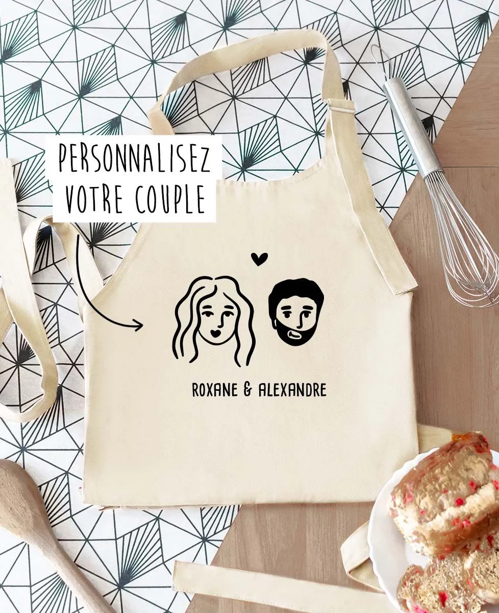 Tablier à poche Couple illustré personnalisé