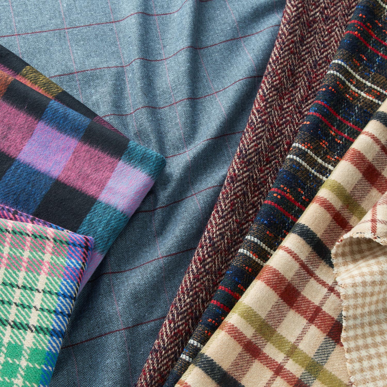 Tissu pour manteau en coton mélangé à carreaux – rose vif/vert pomme