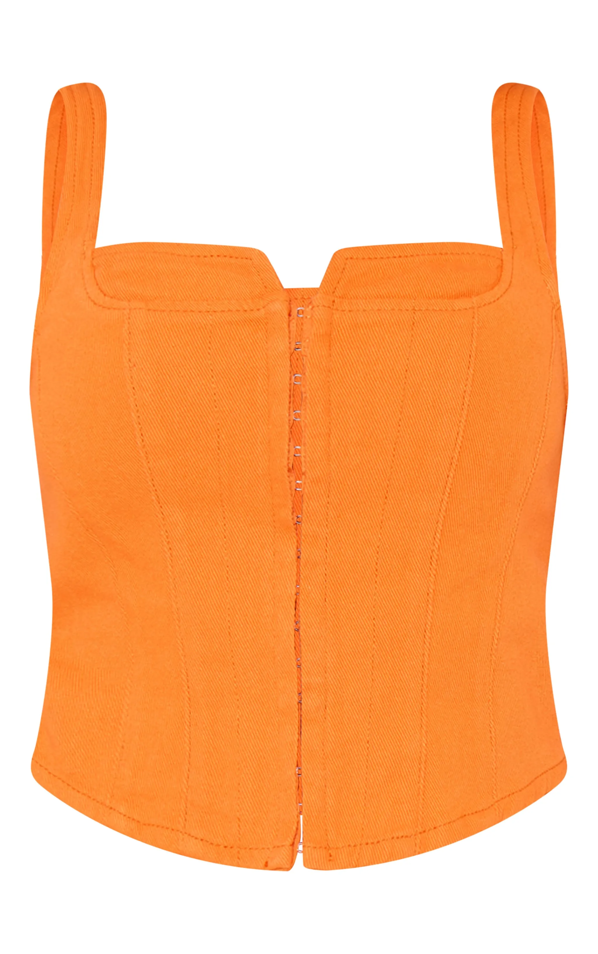 Top corset en jean orange vif à coutures contrastées
