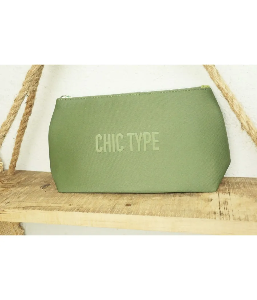TROUSSE HOMME CHIC TYPE NEOPRENE KAKI NECESSAIRE VOYAGE TOILETTE