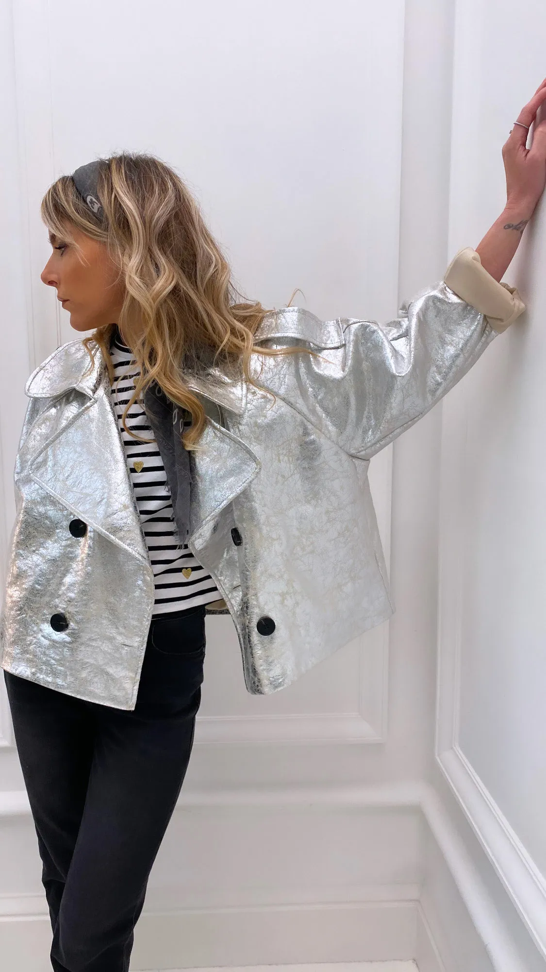 Veste argentée effet vieilli cuir